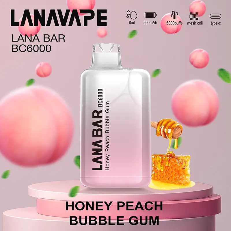 LANA BC HONEY PEACH BUBBLE GUM – 6000 Puffs Disposable Vape